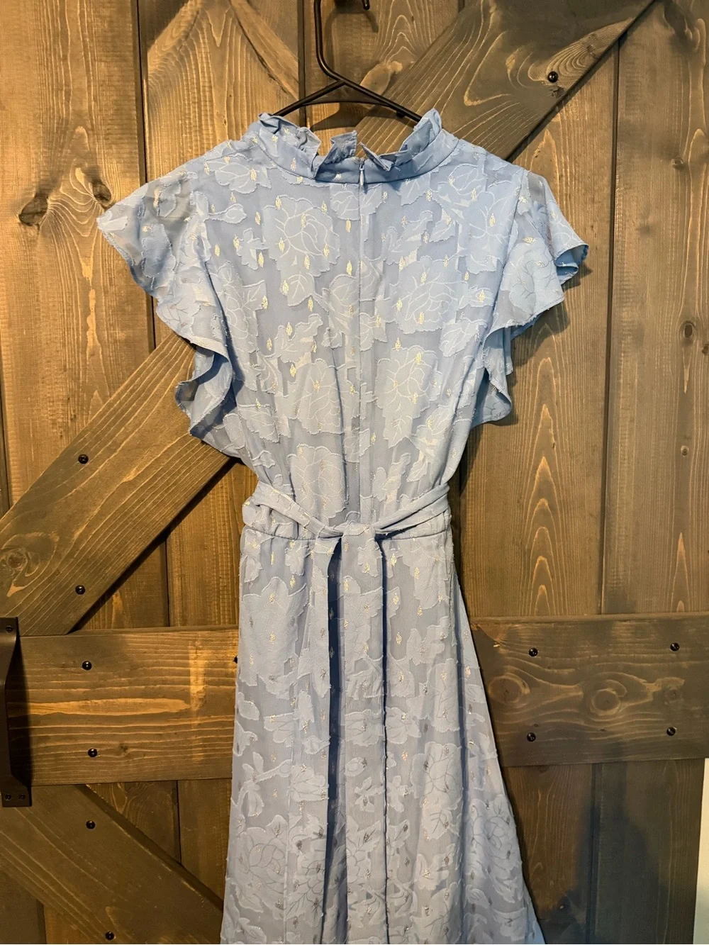 Jessica Howard Blue Chiffon Floral Shimmer Fit &Flare Midi Dress Petite NWT - Picture 6 of 6